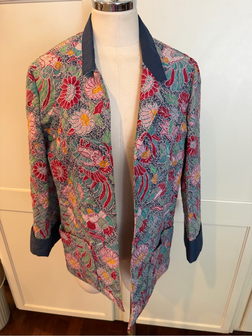 80s vintage Floral Pattern Open-Front Women’s quilted Jacket